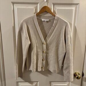 Loft Women's Beige Cropped Long Sleeve Sweater Cardigan ~ XS ~ NWOT